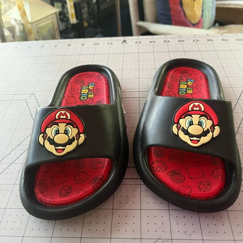 Nintendo Super Mario Kids Black and Red Sandals